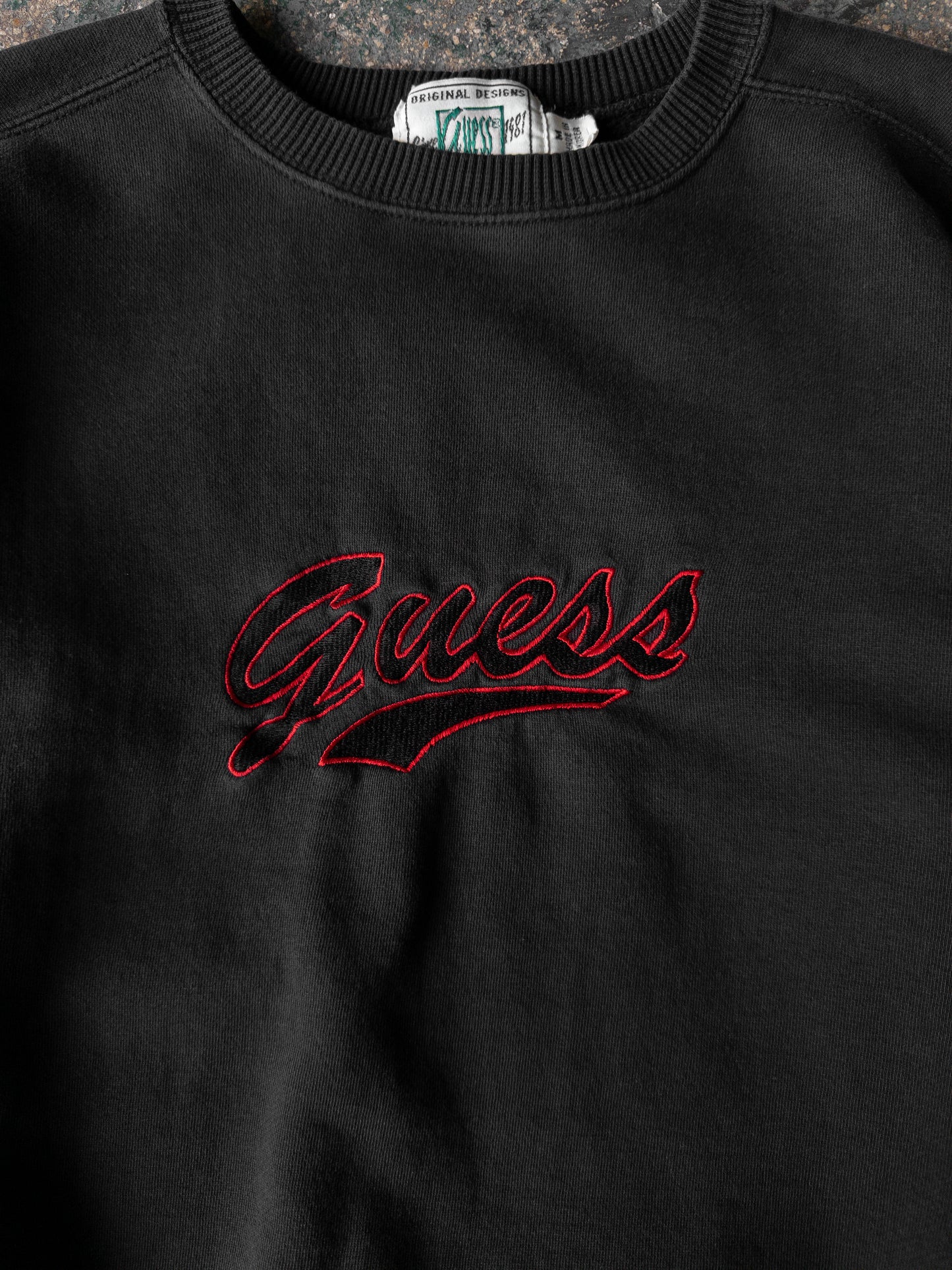 Vintage 90s Guess Faded Black Crewneck - Medium