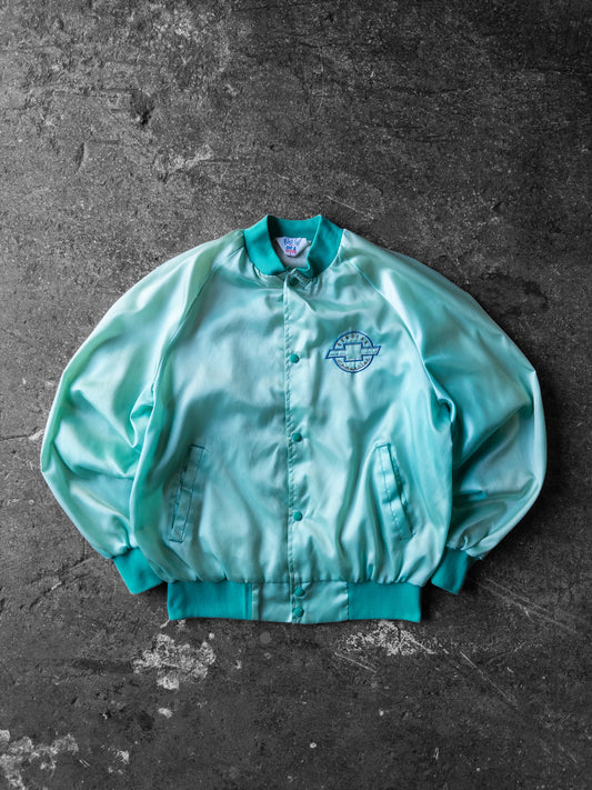 Vintage 80s Genuine Chevrolet Teal Satin Bomber Jacket - Large