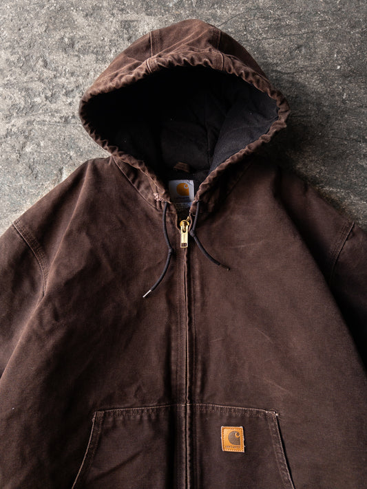 Vintage 2000s Carhartt Dark Brown Faded Hooded Jacket - XL
