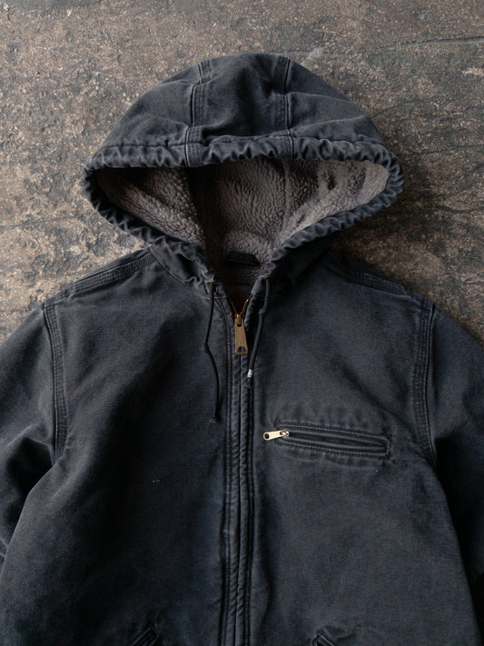 Carhartt Faded Black Sherpa Lined Hooded Jacket - (W) Small