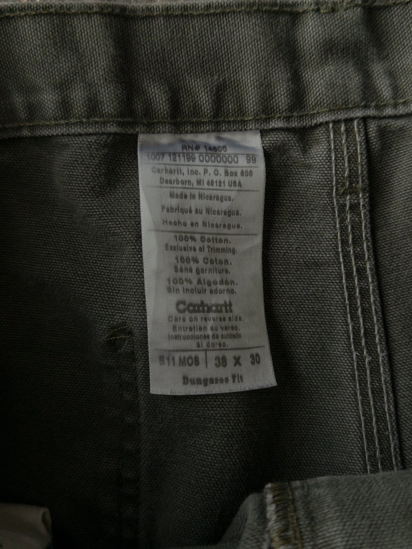 Vintage 2000s Carhartt Distressed Green Dungaree Carpenter Pants - 36x30