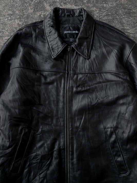 Vintage 2000s Pierre Cardin Black Leather Bomber Jacket - Large