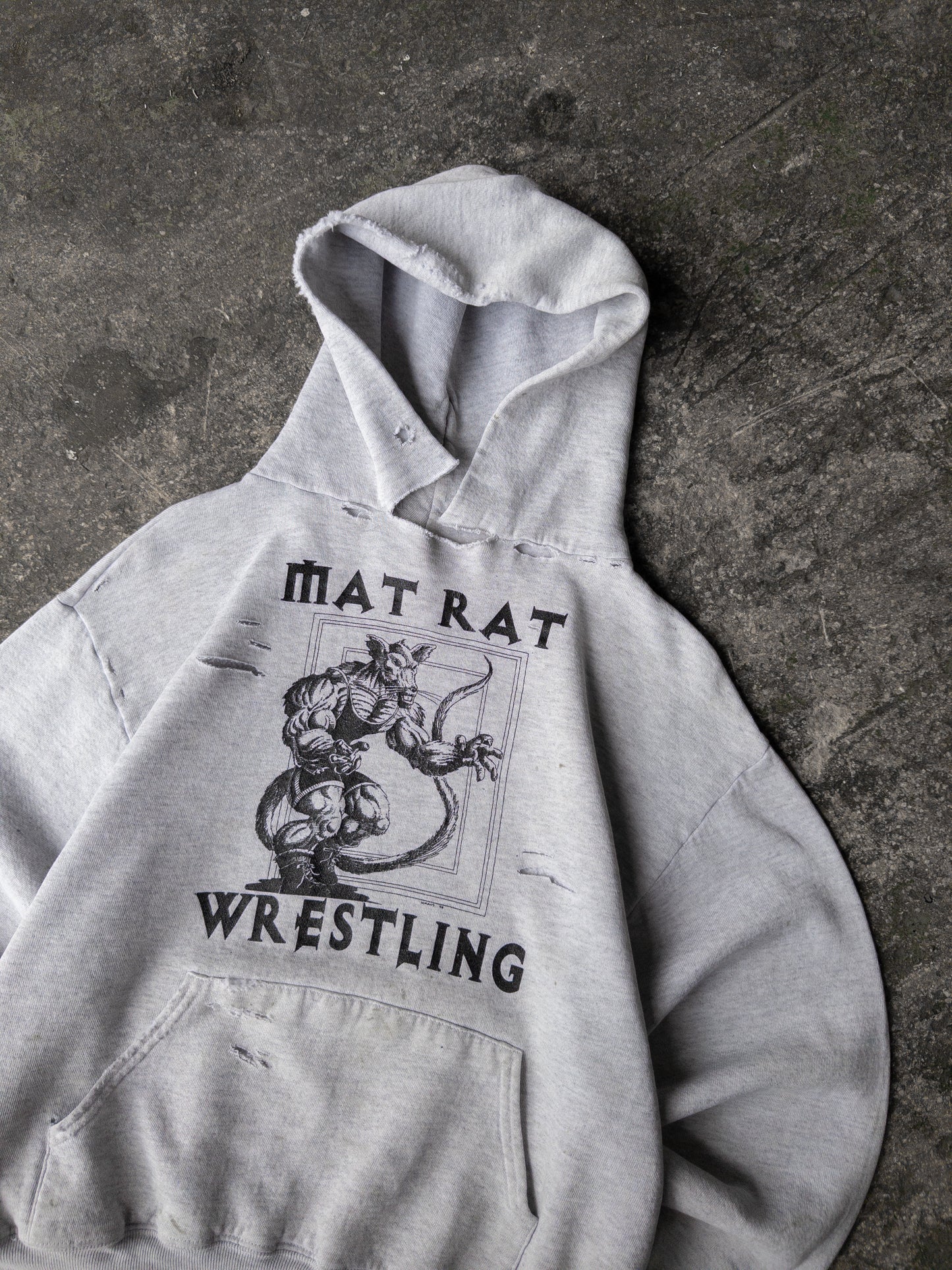 Vintage 90s Mat Rat Wrestling Distressed Hoodie - Medium