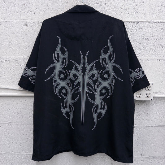 Vintage 2000s No Boundaries Flames Button Down Polo Shirt - XL