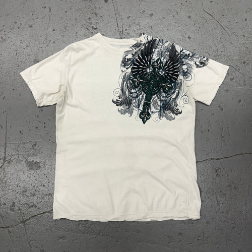 Affliction Cross Wings White Tee - L