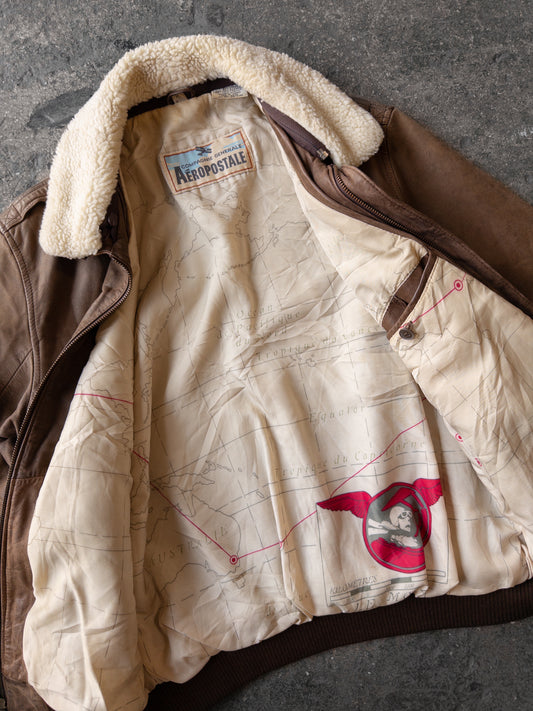 Vintage 90s Aeropostale Brown Leather Flight Jacket - XL