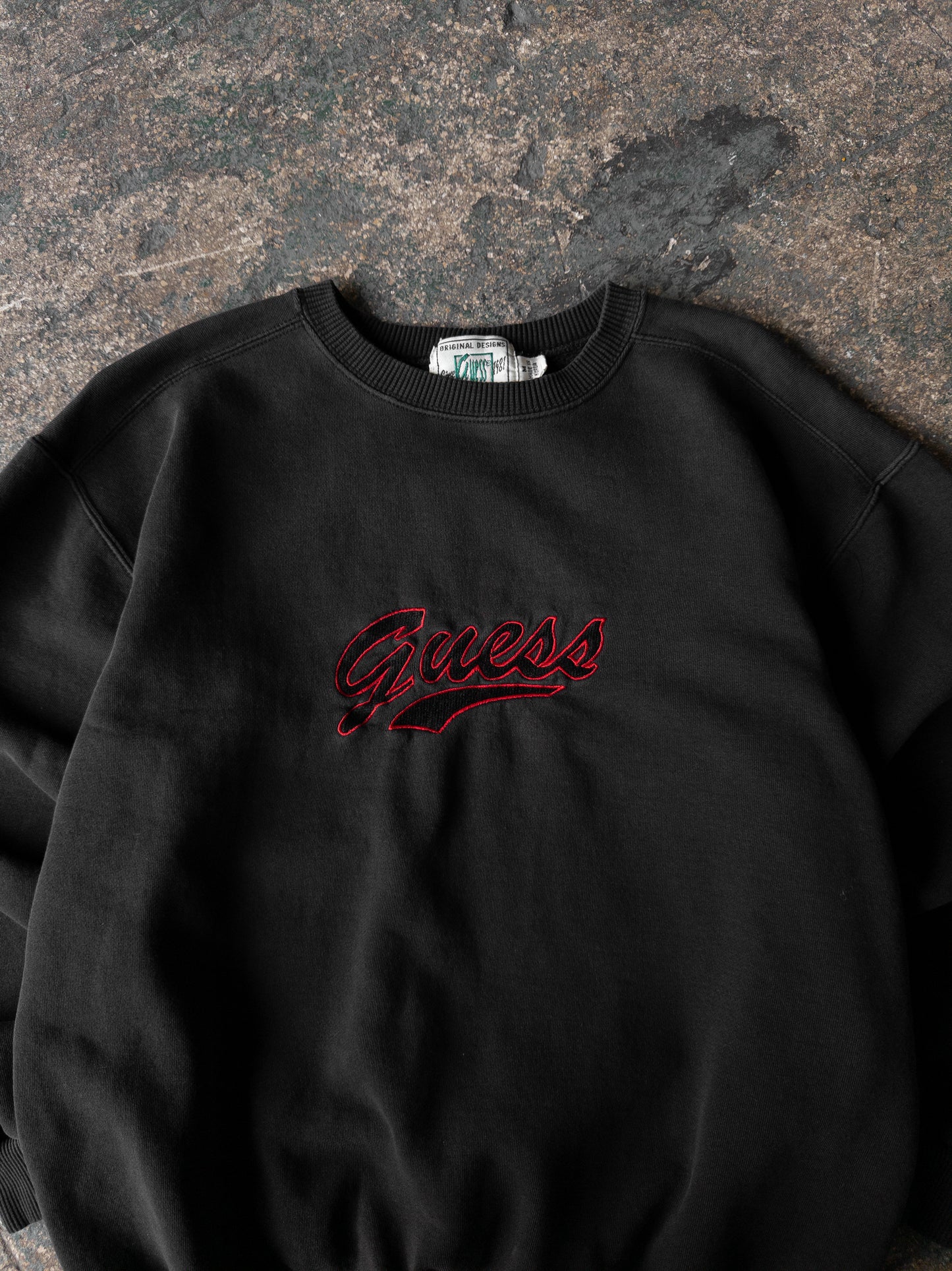 Vintage 90s Guess Faded Black Crewneck - Medium