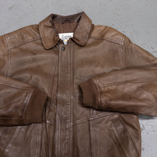 Vintage 90s London Fog Brown Genuine Leather Jacket - L
