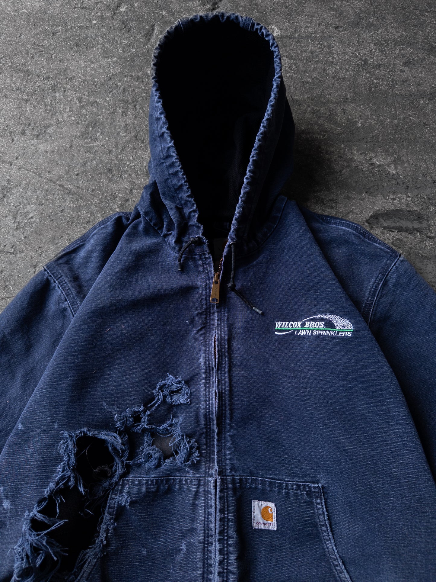 Vintage 2000s Carhartt Navy Blue Distressed Hooded Jacket - XL