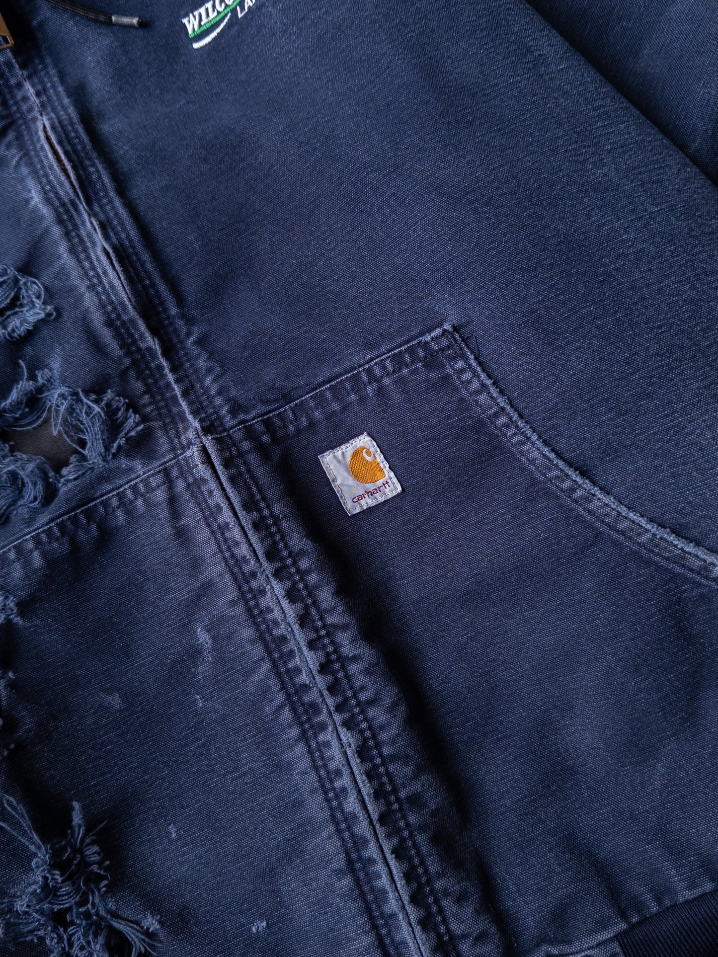 Vintage 2000s Carhartt Navy Blue Distressed Hooded Jacket - XL
