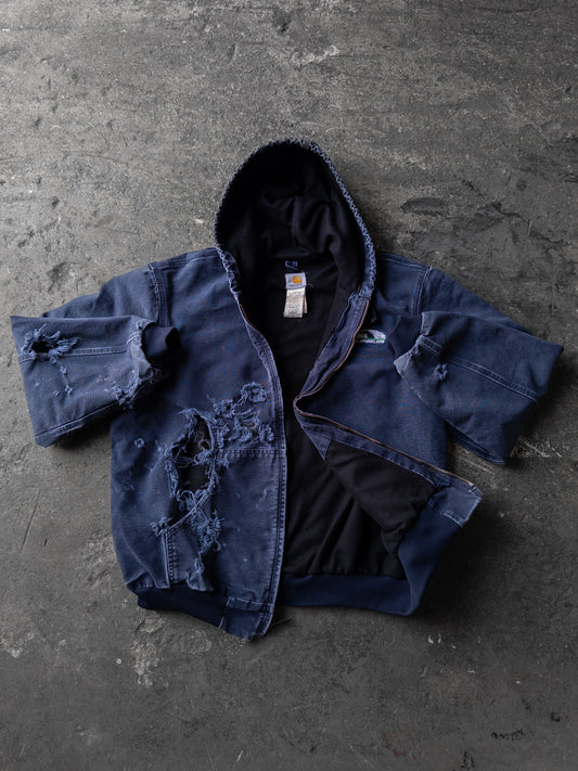 Vintage 2000s Carhartt Navy Blue Distressed Hooded Jacket - XL