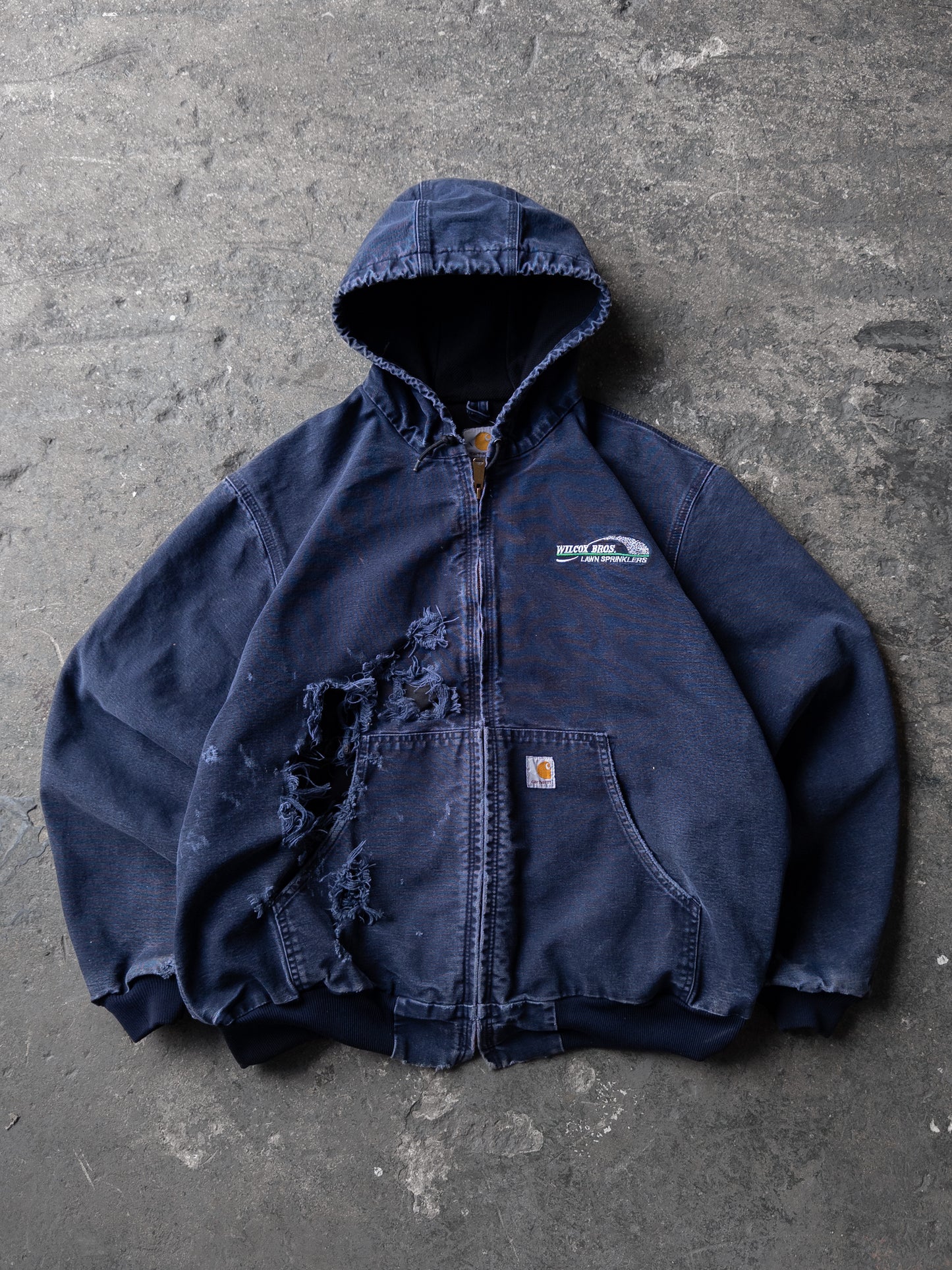 Vintage 2000s Carhartt Navy Blue Distressed Hooded Jacket - XL