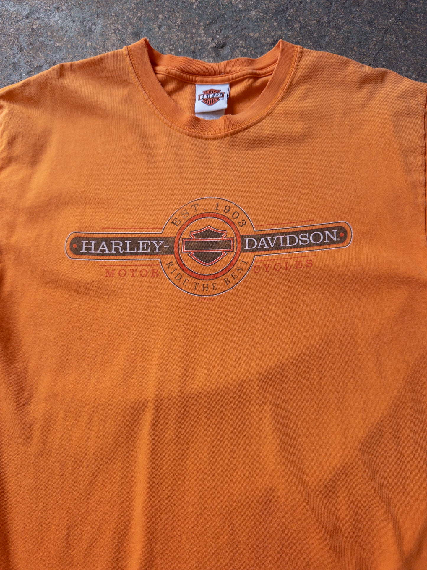 Vintage 2000s Harley Davidson Faded Orange Tee - Large