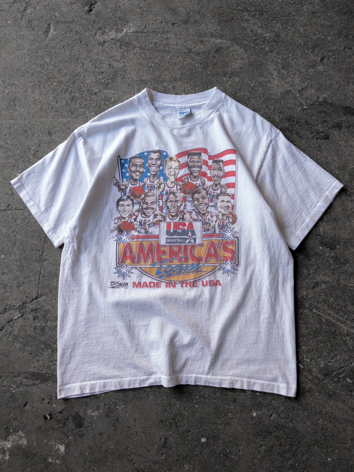 Vintage 90s Team USA Basketball Caricature Tee - XL