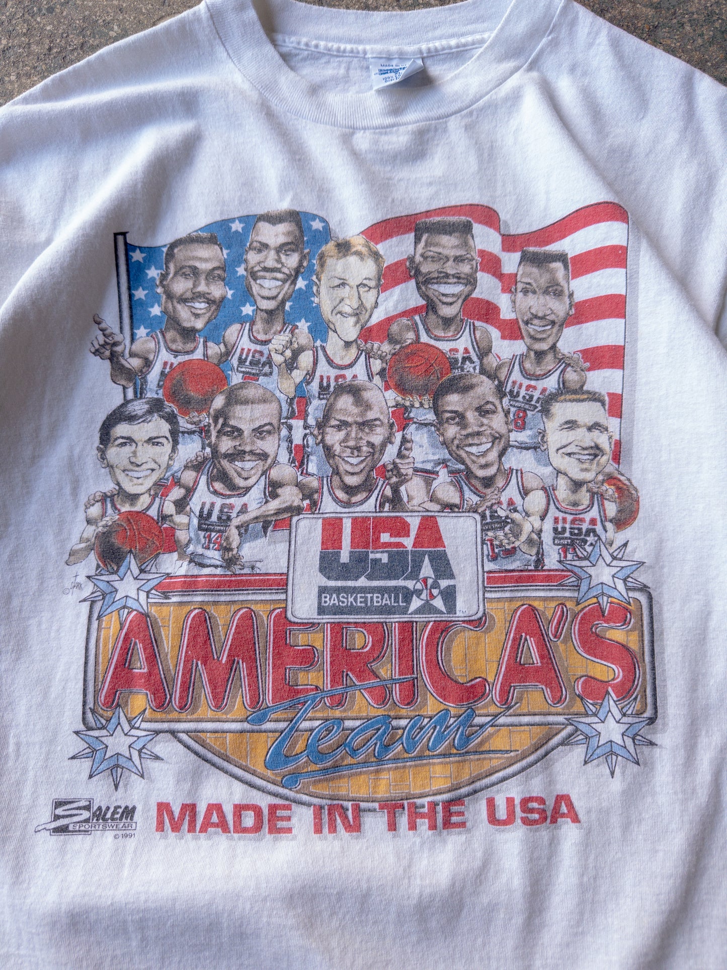 Vintage 90s Team USA Basketball Caricature Tee - XL