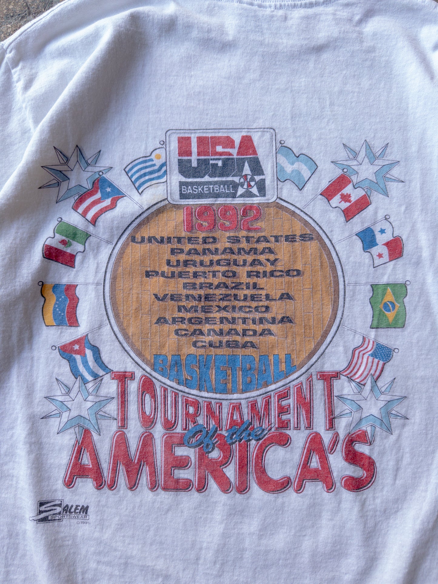 Vintage 90s Team USA Basketball Caricature Tee - XL