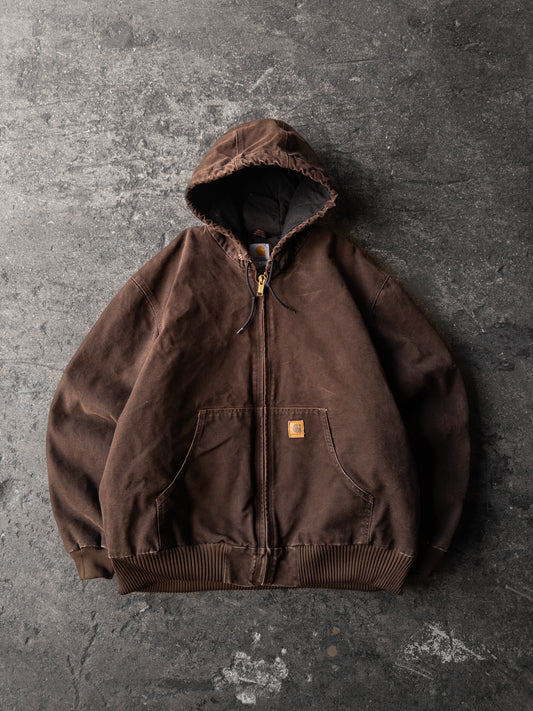 Vintage 2000s Carhartt Dark Brown Faded Hooded Jacket - XL