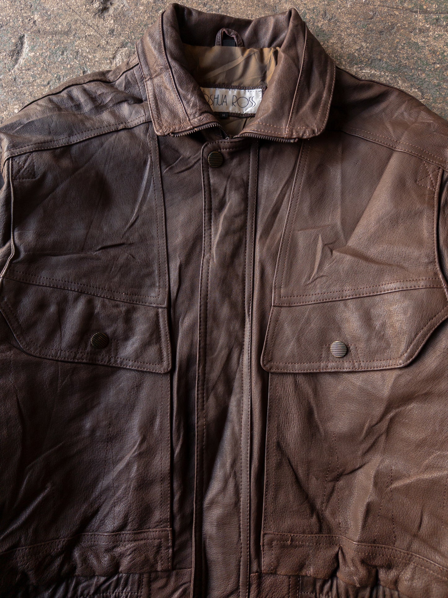 Vintage 90s Joshua Ross Brown Leather Bomber Jacket - Medium