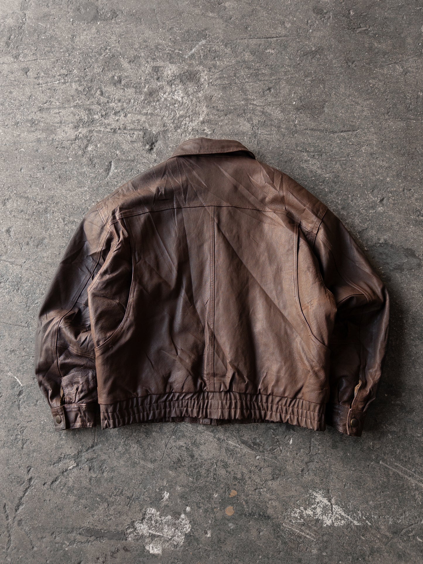 Vintage 90s Joshua Ross Brown Leather Bomber Jacket - Medium