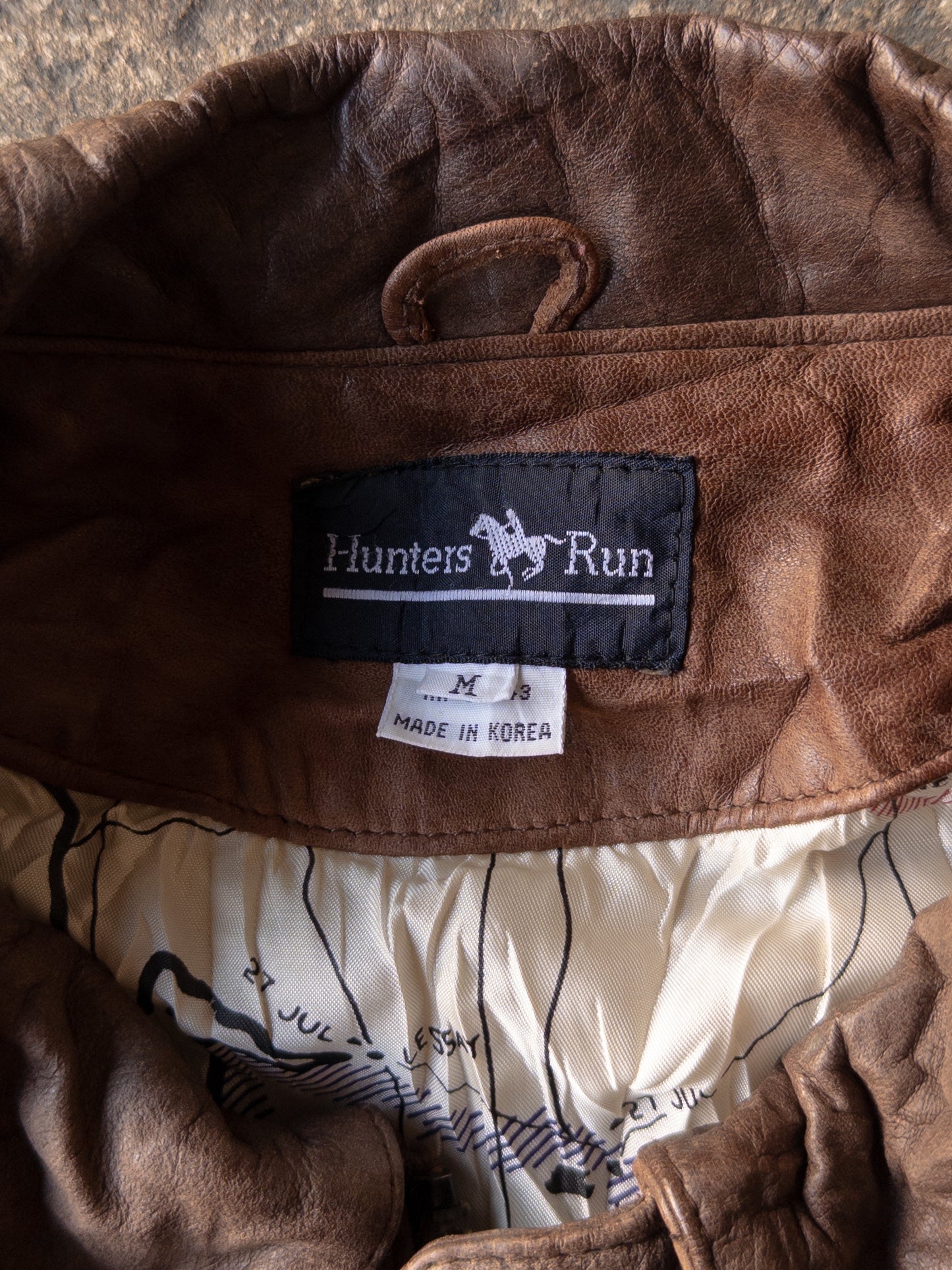Vintage 90s Hunters Run Brown Leather Bomber Jacket - Medium