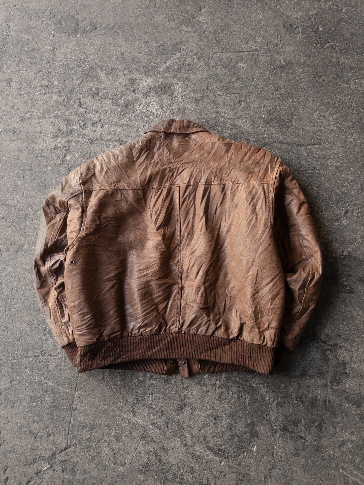 Vintage 90s Hunters Run Brown Leather Bomber Jacket - Medium