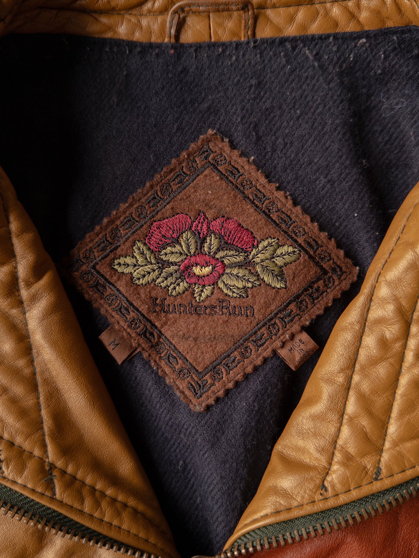 Vintage 90s Hunters Club Olive Green Leather Bomber Jacket - Medium