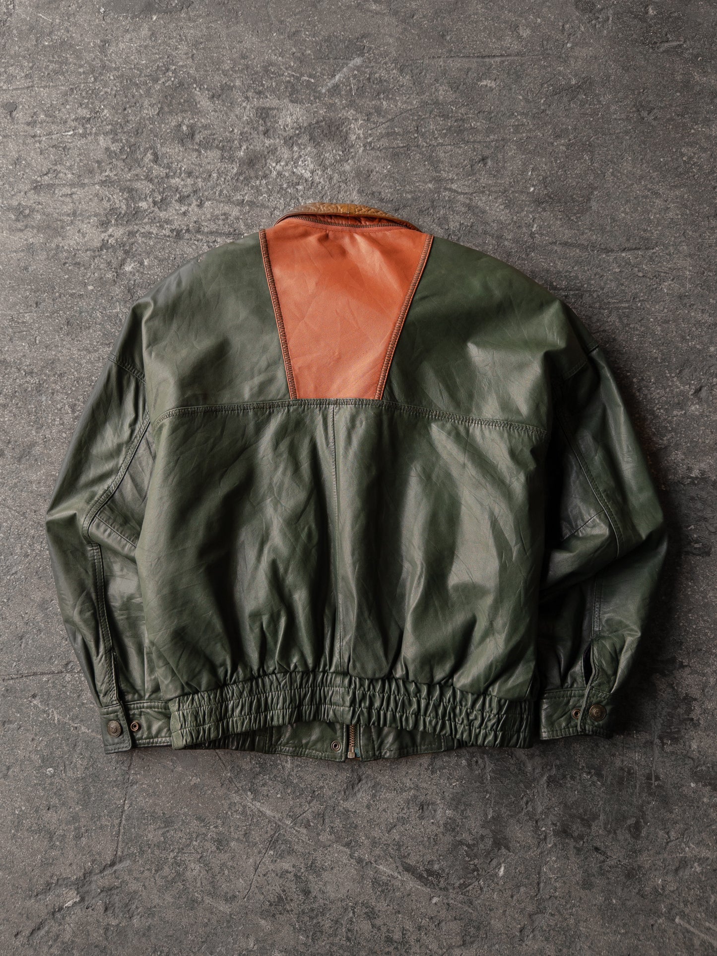 Vintage 90s Hunters Club Olive Green Leather Bomber Jacket - Medium
