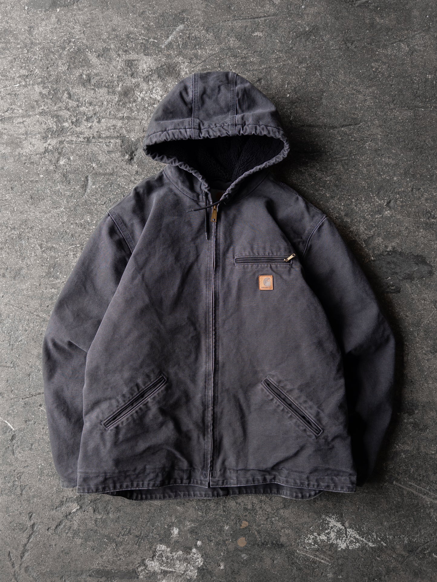 Carhartt Gray Sherpa Lined Hooded Work Jacket - XL