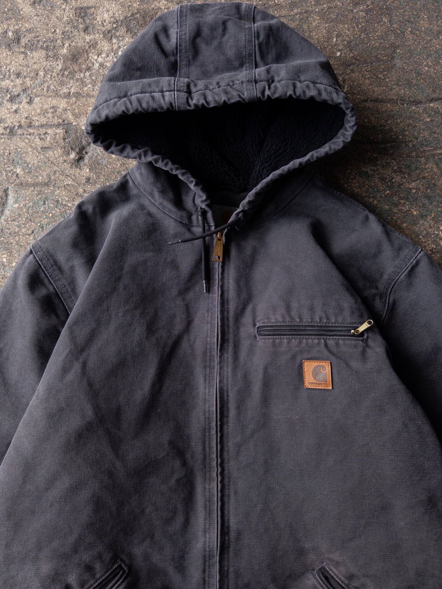 Carhartt Gray Sherpa Lined Hooded Work Jacket - XL