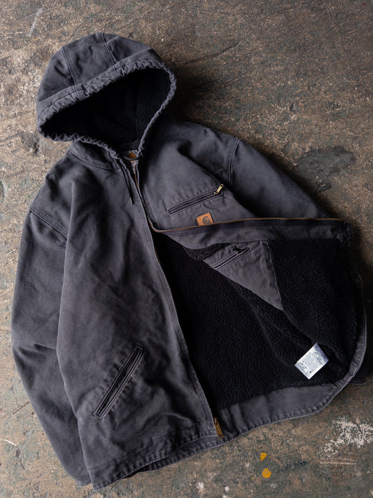 Carhartt Gray Sherpa Lined Hooded Work Jacket - XL