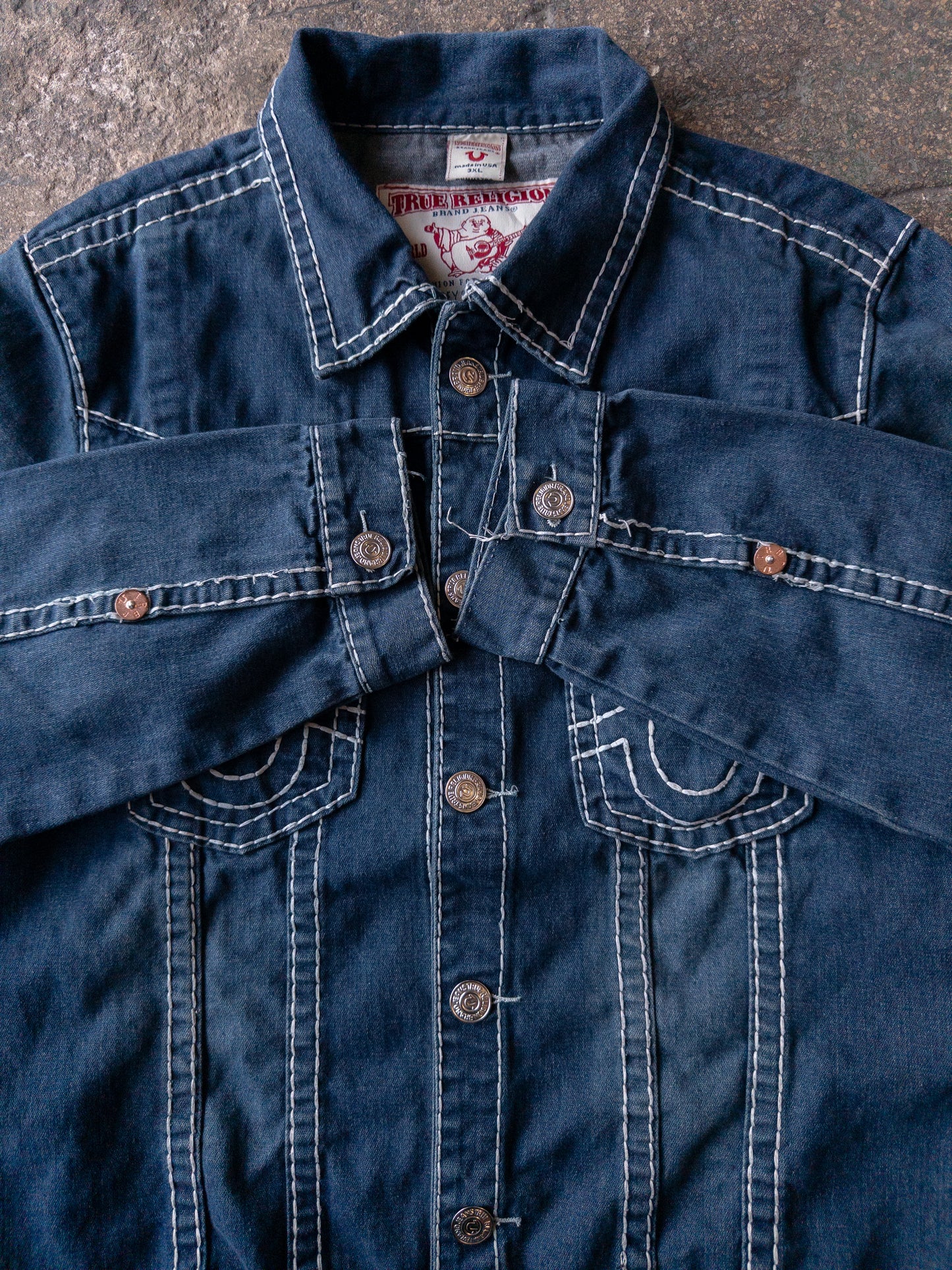 Vintage 2000s True Religion Joey Super T Denim Trucker Jacket - 3XL