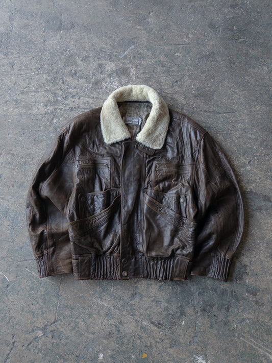 Vintage 90s Giancarlo Rossi Brown Leather Bomber Jacket - Small