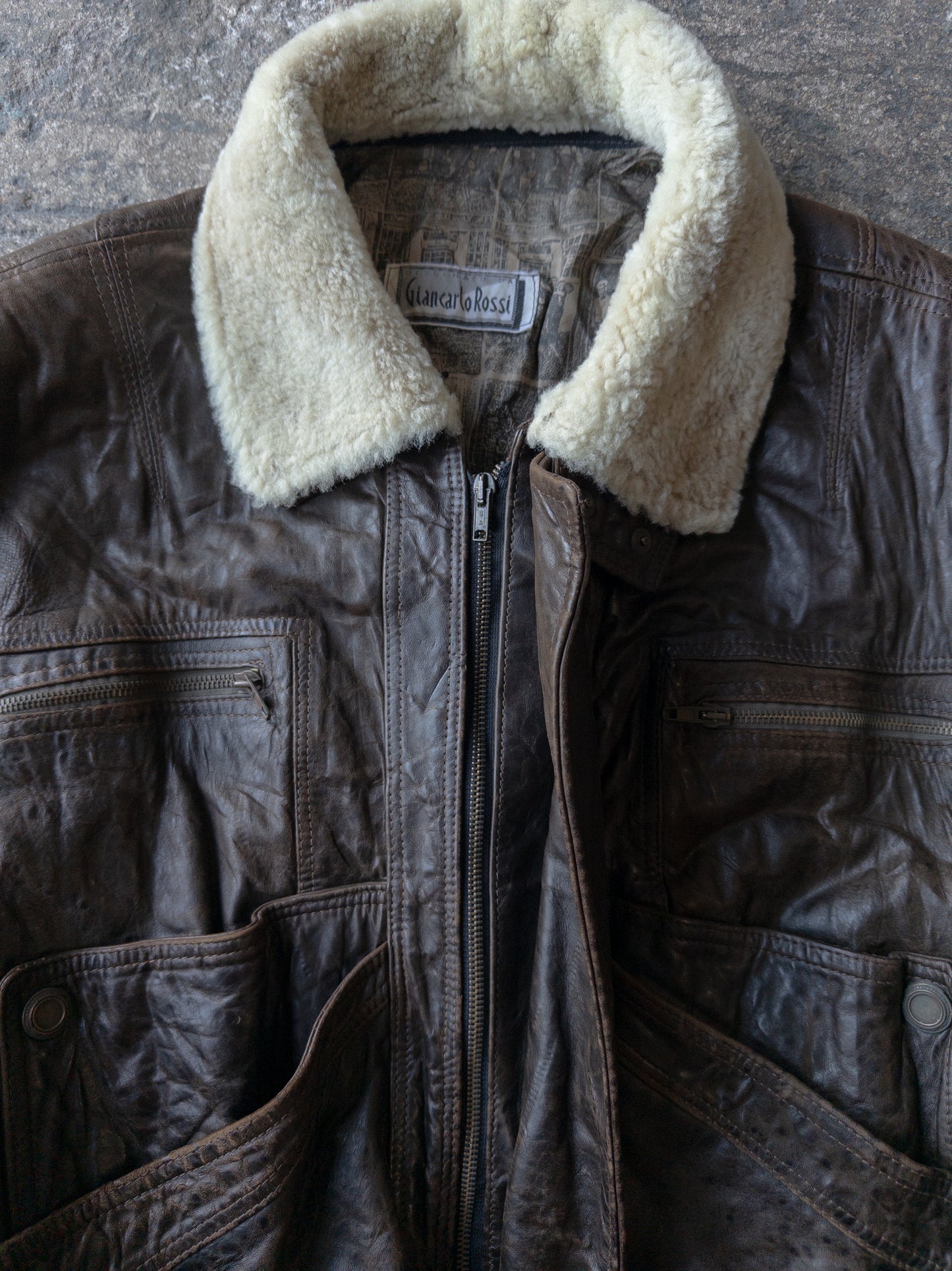 Vintage 90s Giancarlo Rossi Brown Leather Bomber Jacket - Small