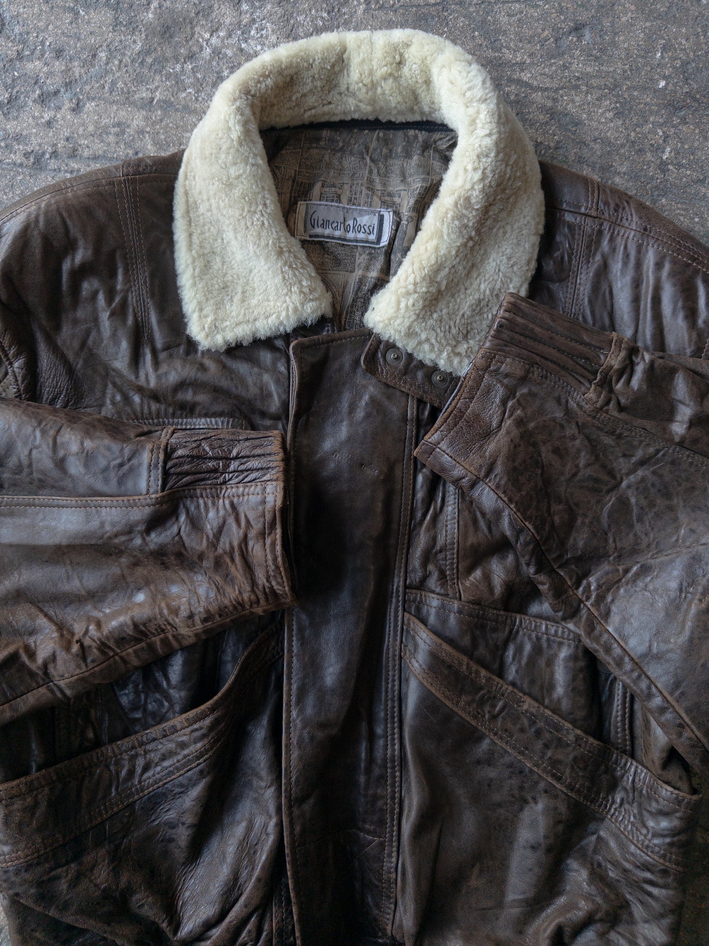 Vintage 90s Giancarlo Rossi Brown Leather Bomber Jacket - Small