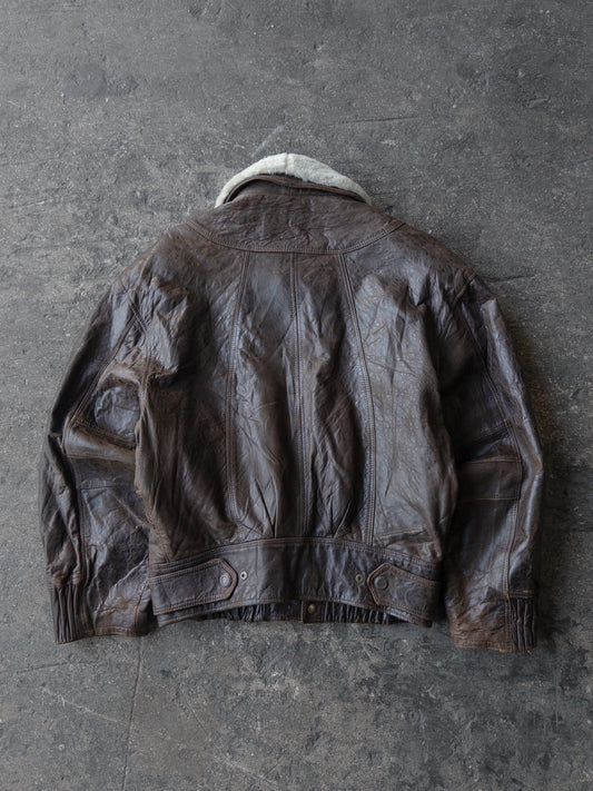 Vintage 90s Giancarlo Rossi Brown Leather Bomber Jacket - Small