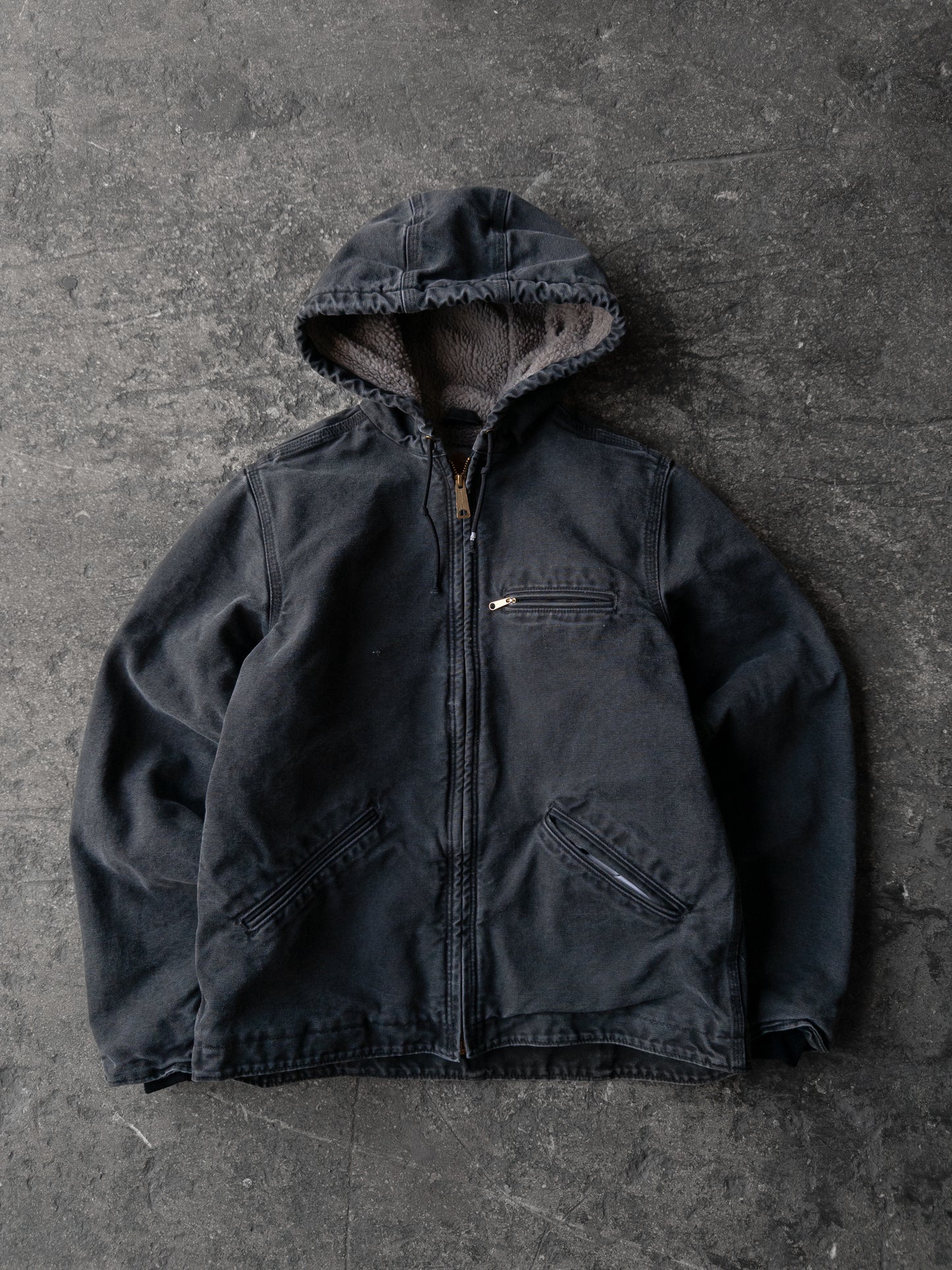 Carhartt Faded Black Sherpa Lined Hooded Jacket - (W) Small