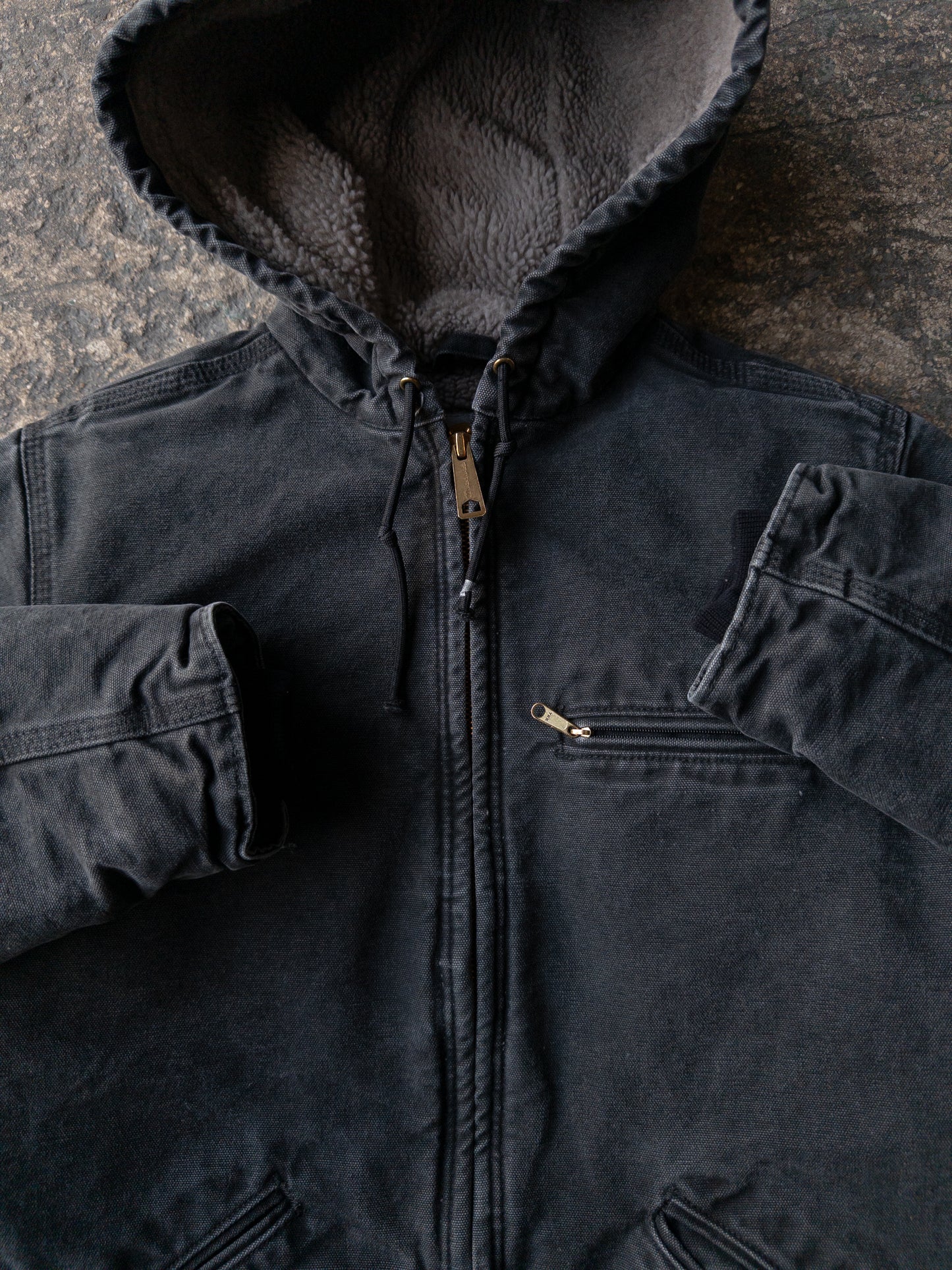 Carhartt Faded Black Sherpa Lined Hooded Jacket - (W) Small