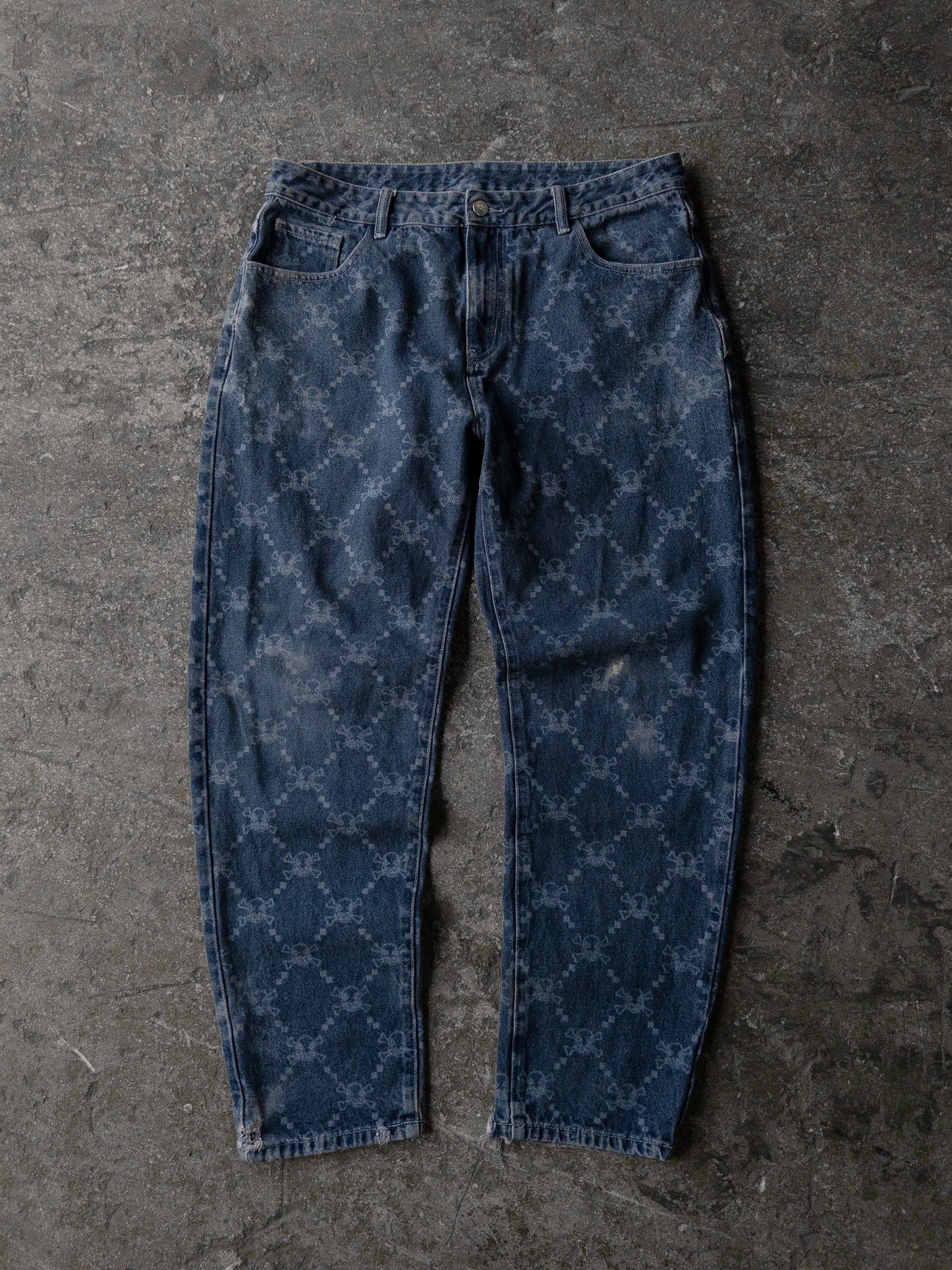 Vintage 2000s Skull Print Denim Jeans - 36