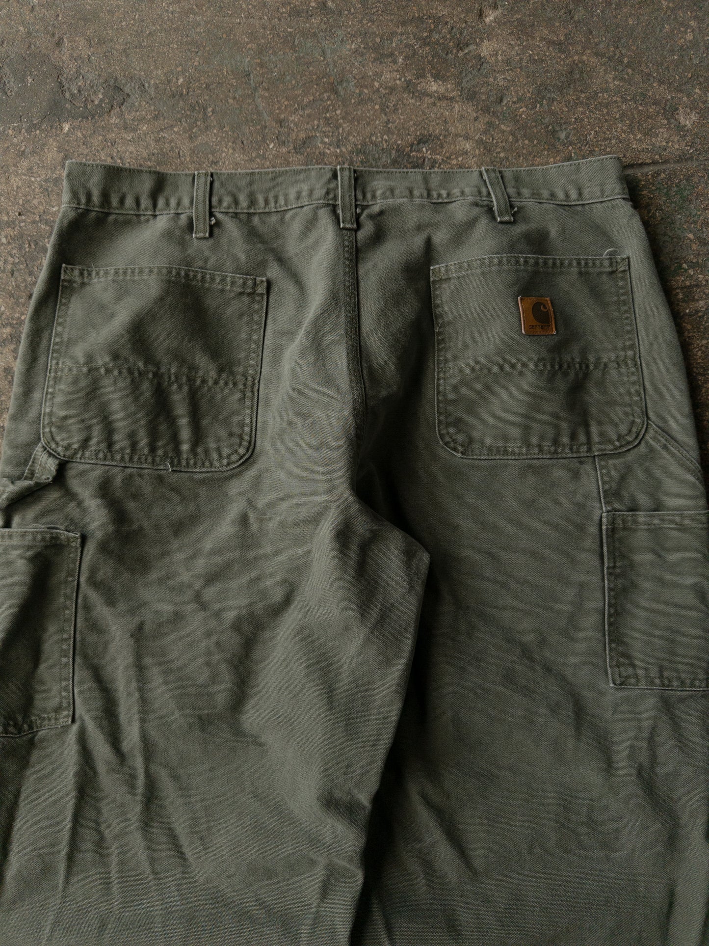 Vintage 2000s Carhartt Distressed Green Dungaree Carpenter Pants - 36x30