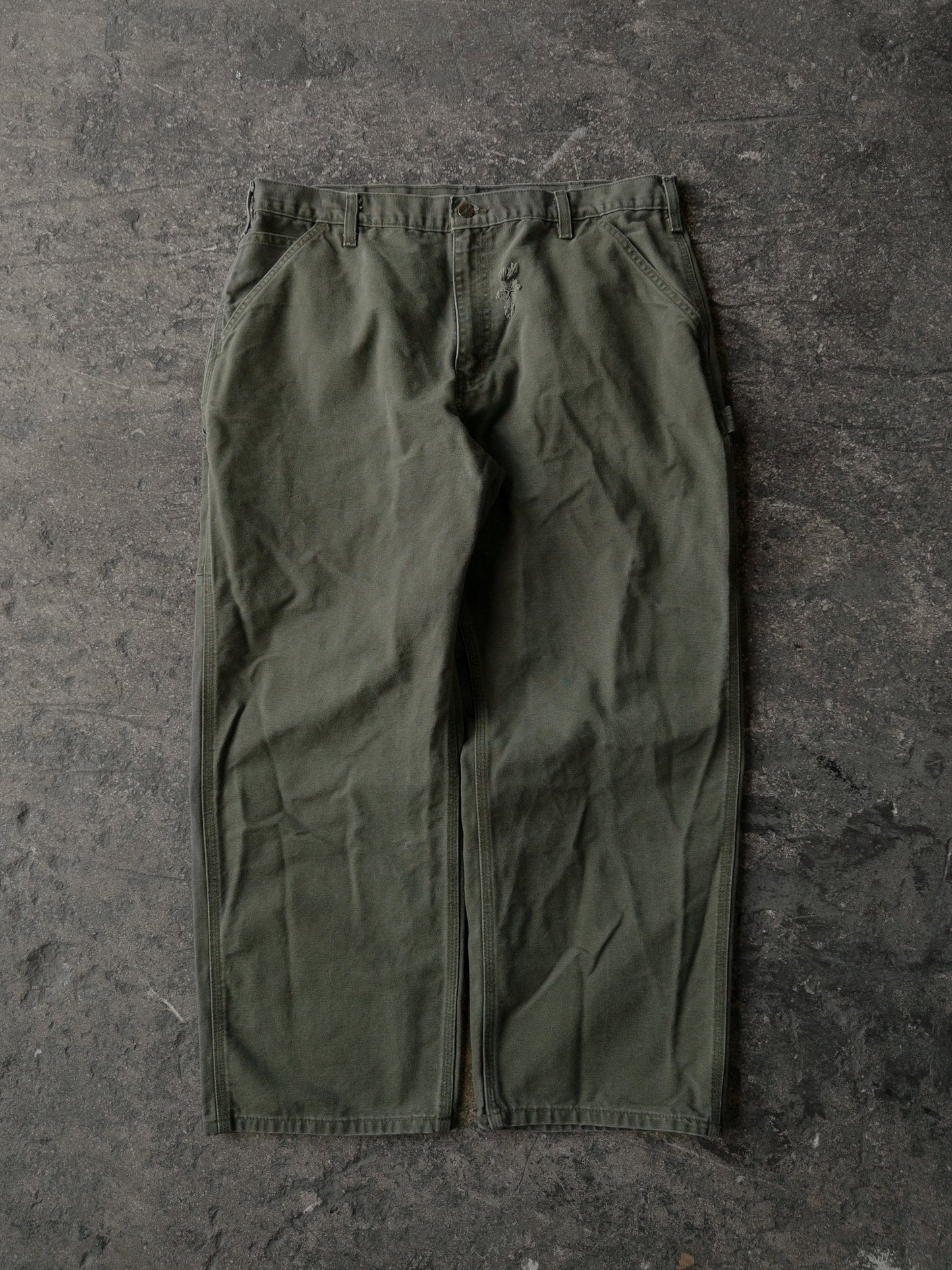 Vintage 2000s Carhartt Distressed Green Dungaree Carpenter Pants - 36x30