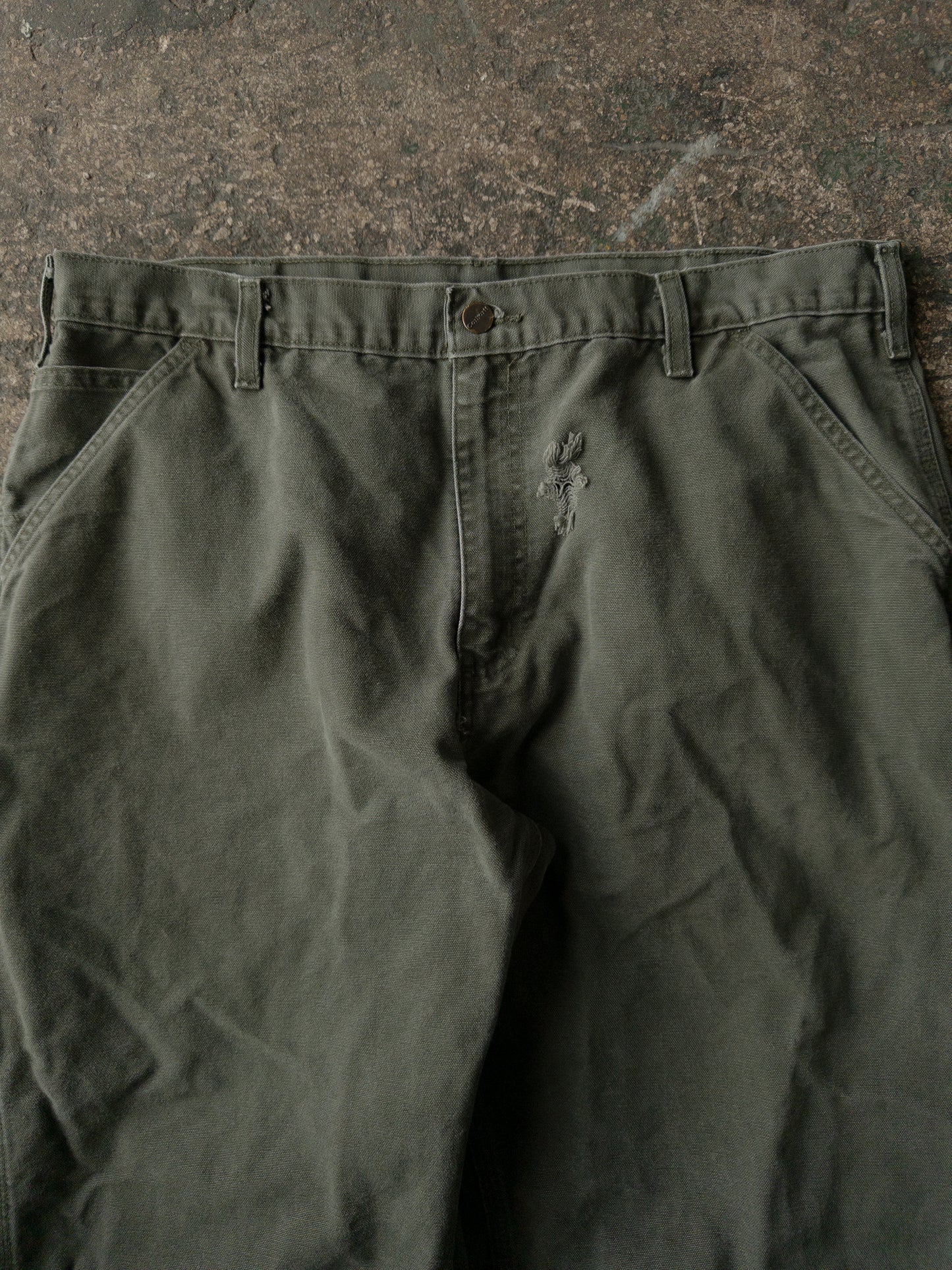 Vintage 2000s Carhartt Distressed Green Dungaree Carpenter Pants - 36x30