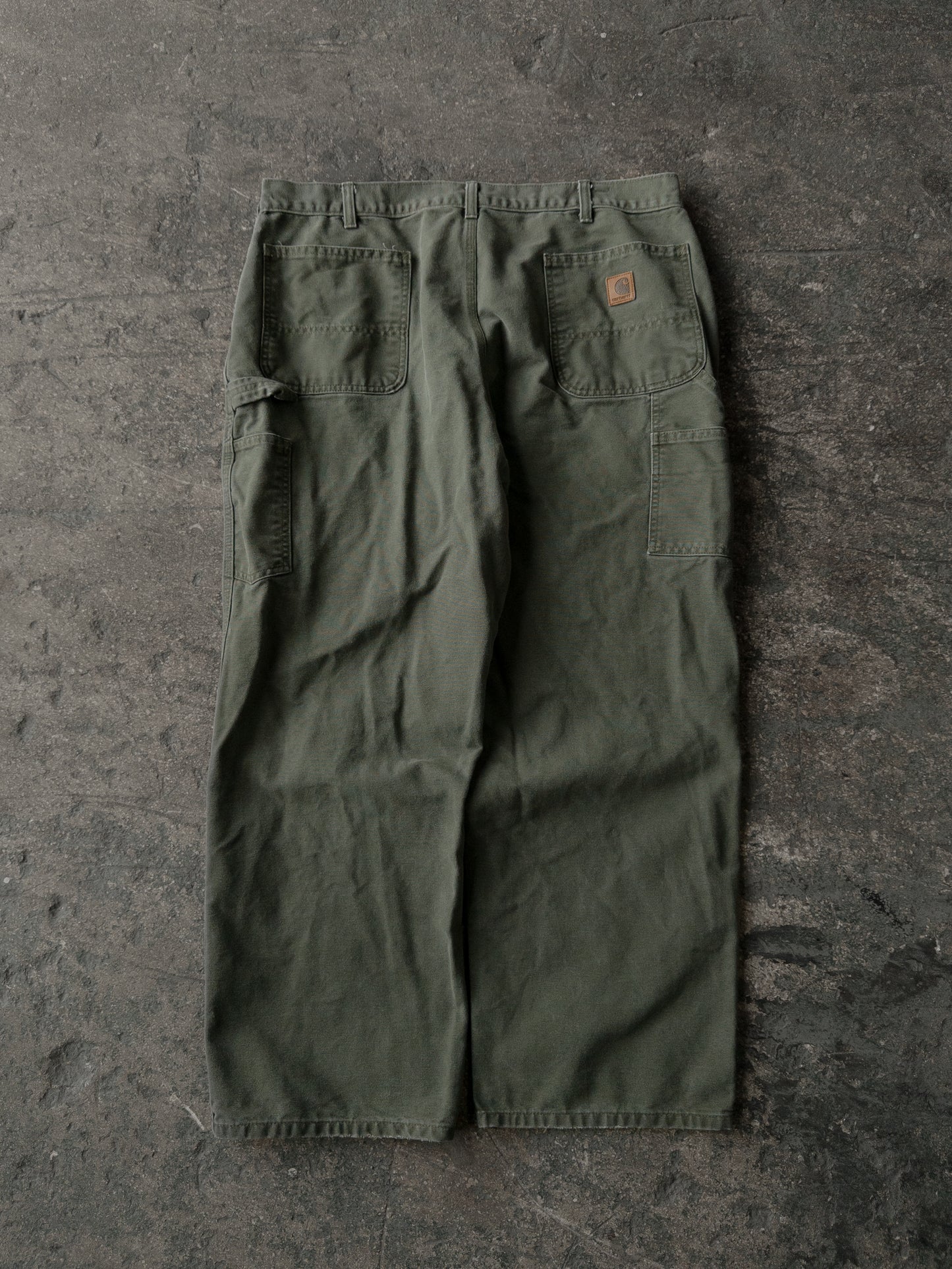 Vintage 2000s Carhartt Distressed Green Dungaree Carpenter Pants - 38x30