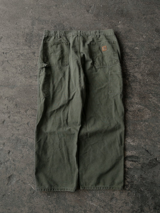 Vintage 2000s Carhartt Distressed Green Dungaree Carpenter Pants - 38x30