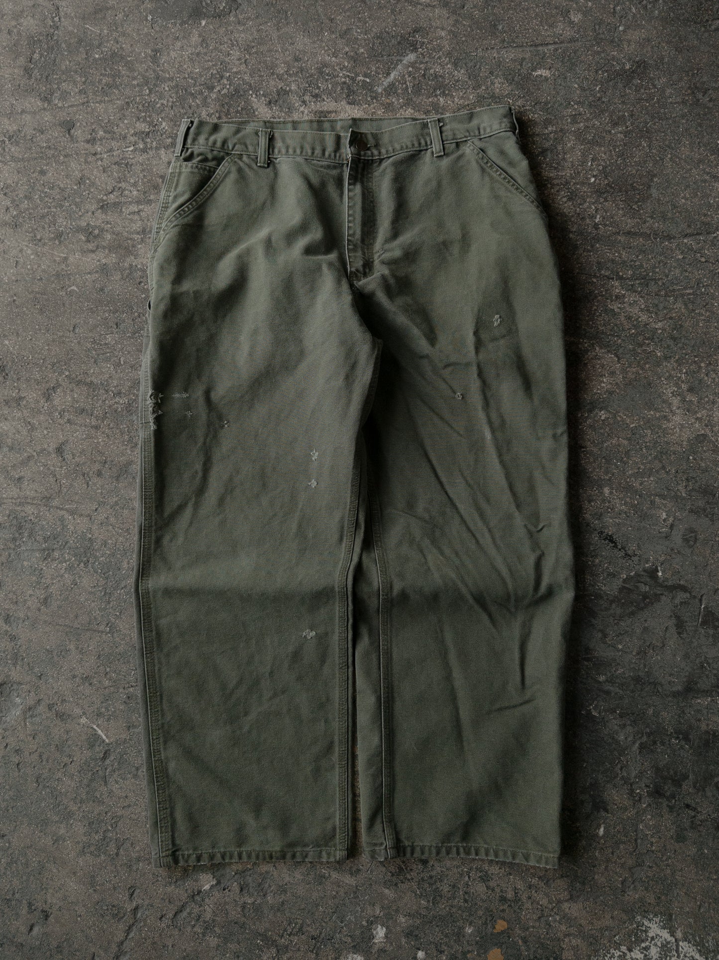 Vintage 2000s Carhartt Distressed Green Dungaree Carpenter Pants - 38x30
