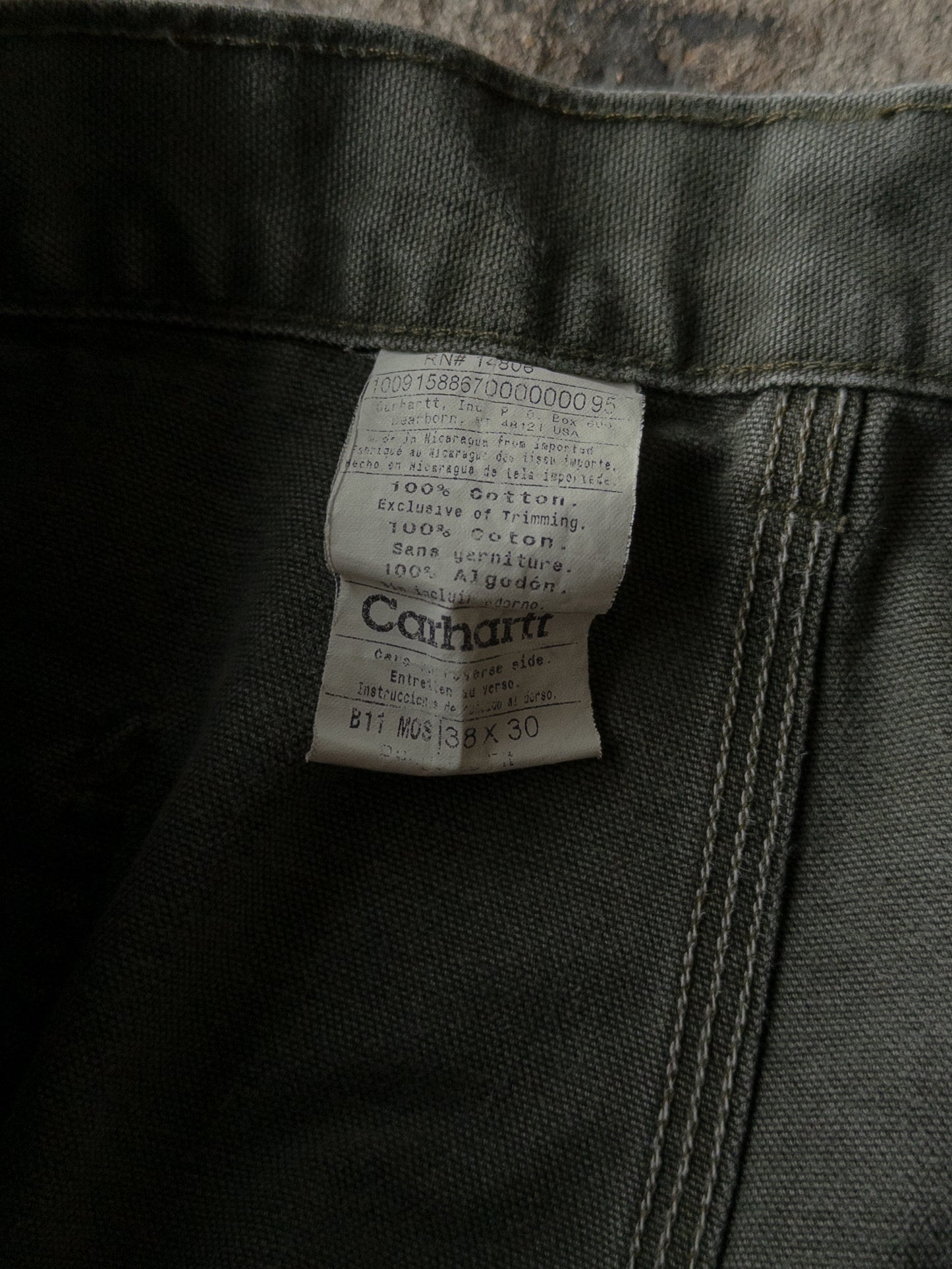 Vintage 2000s Carhartt Distressed Green Dungaree Carpenter Pants - 38x30