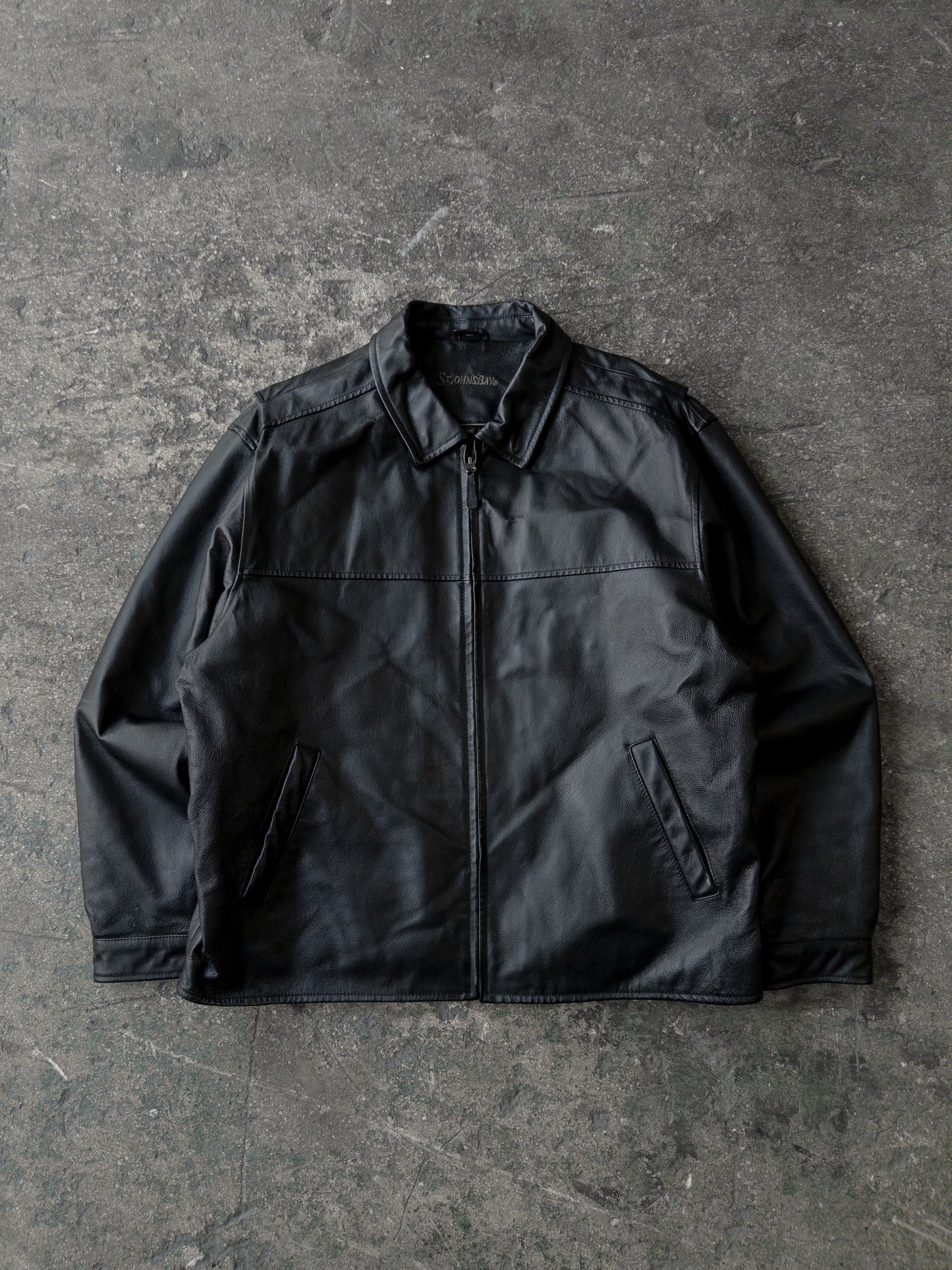 Vintage 2000s St. Johns Bay Black Leather Bomber Jacket - XL