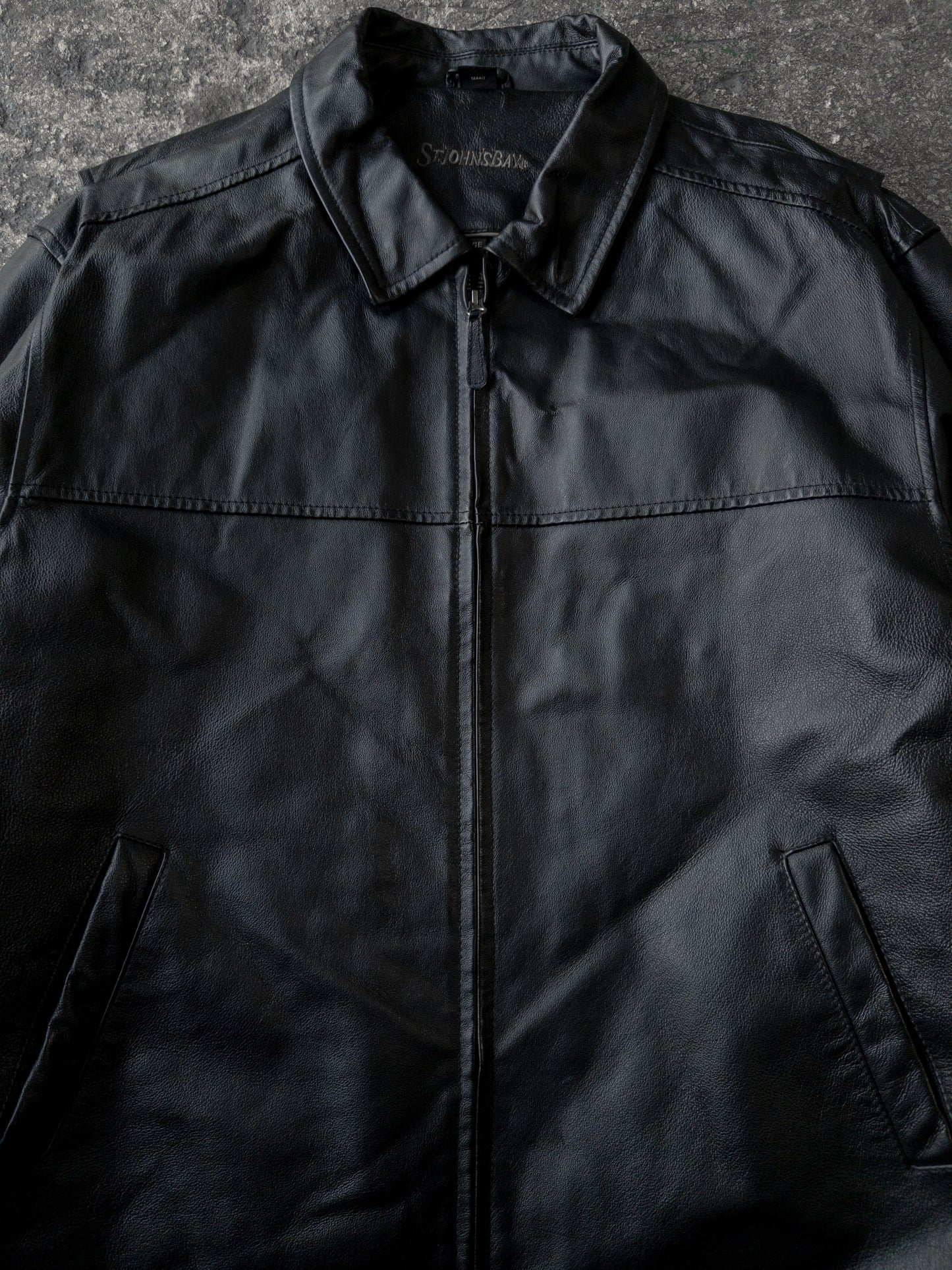 Vintage 2000s St. Johns Bay Black Leather Bomber Jacket - XL