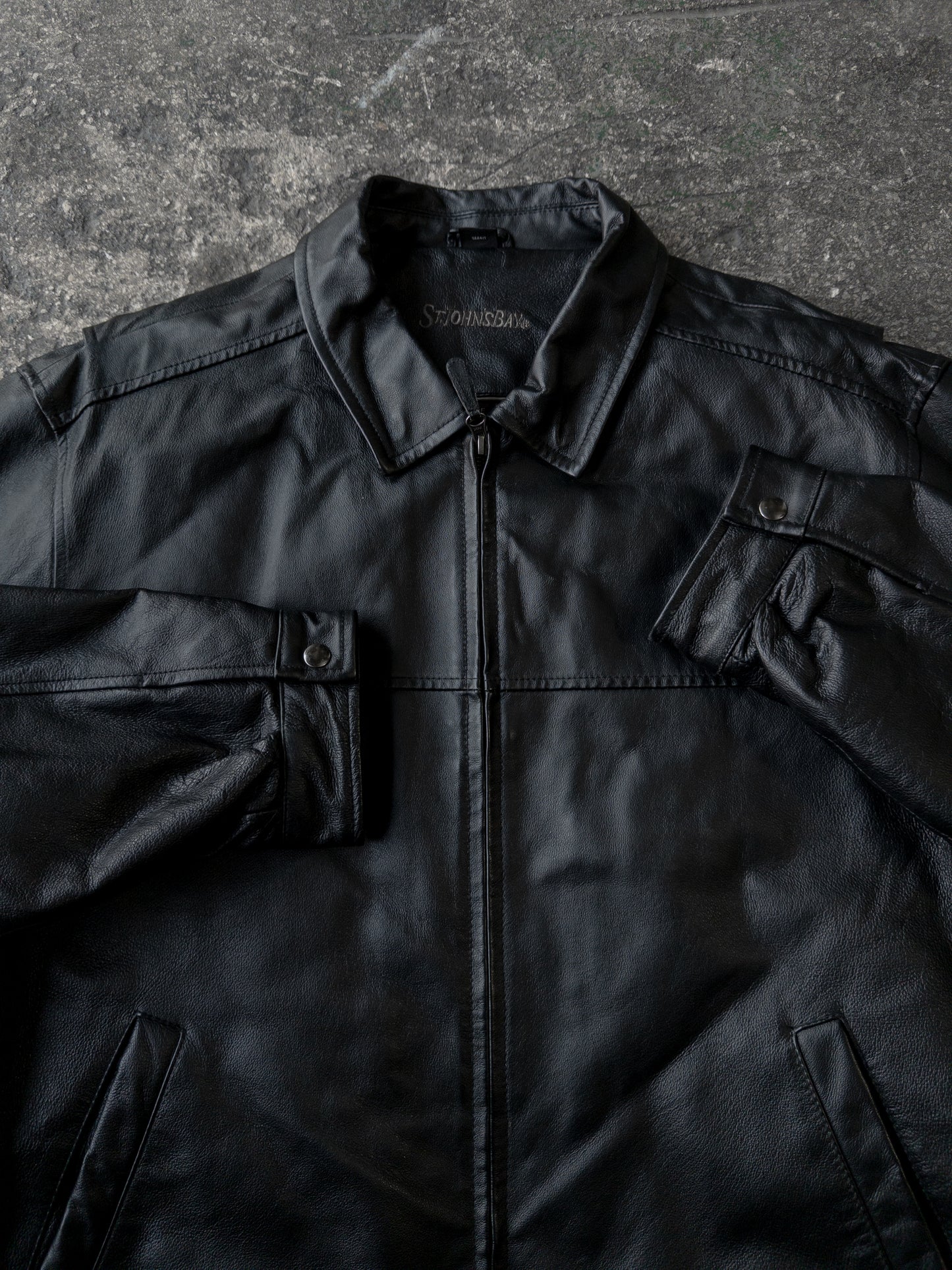 Vintage 2000s St. Johns Bay Black Leather Bomber Jacket - XL