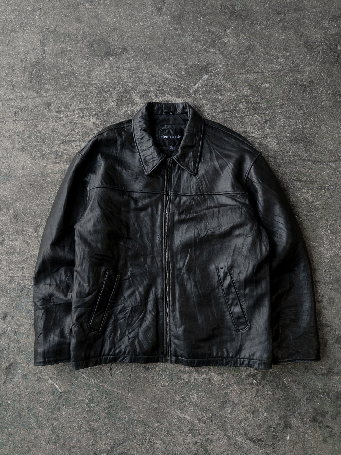 Vintage 2000s Pierre Cardin Black Leather Bomber Jacket - Large