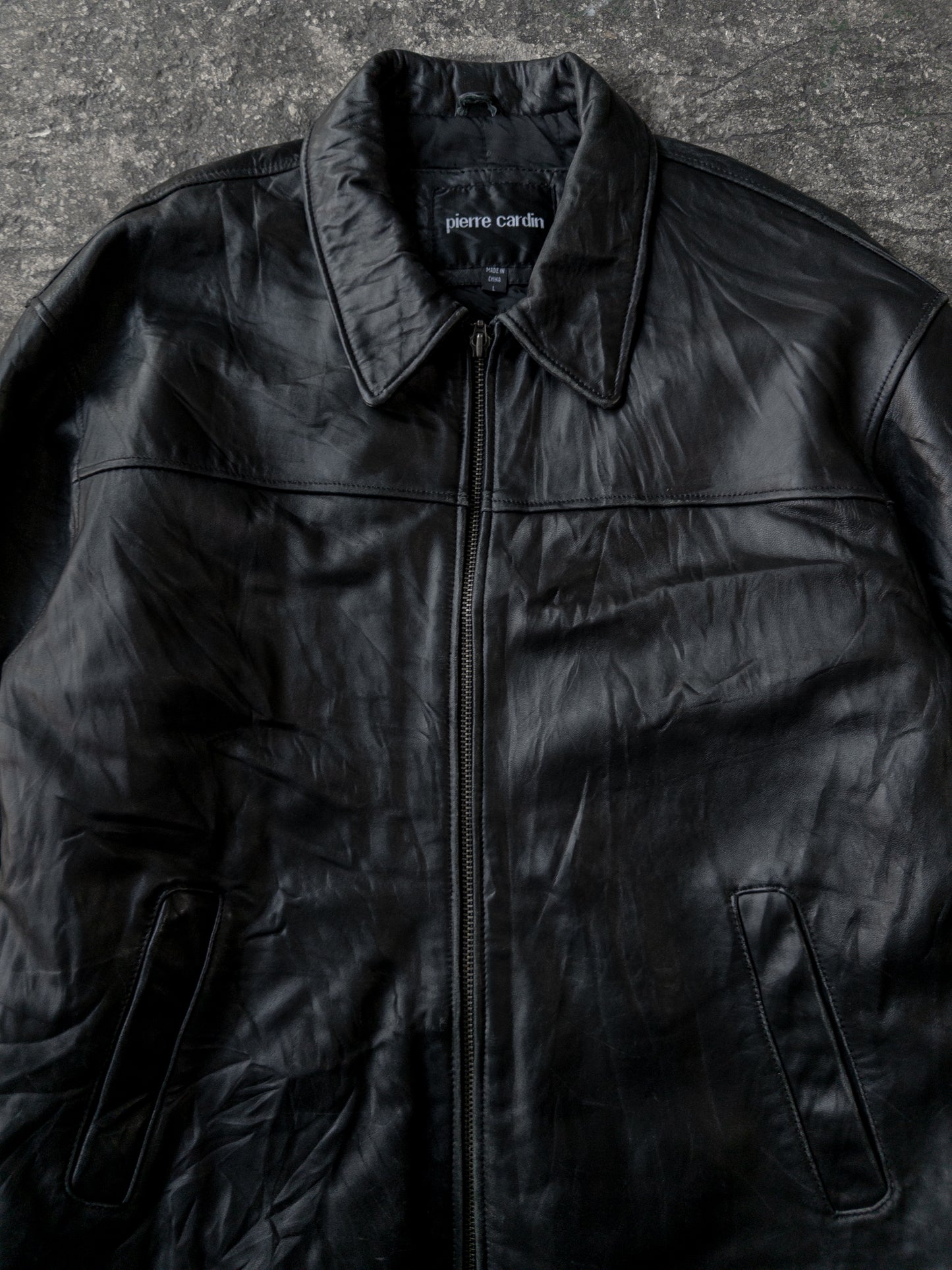 Vintage 2000s Pierre Cardin Black Leather Bomber Jacket - Large